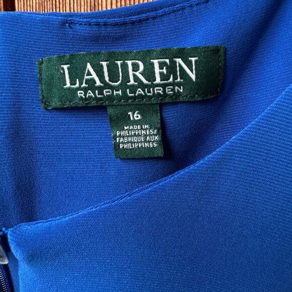 NWT Ralph Lauren Blue Ruched Side Cap Sleeve Dress in Women's 16 - Picture 3 of 10